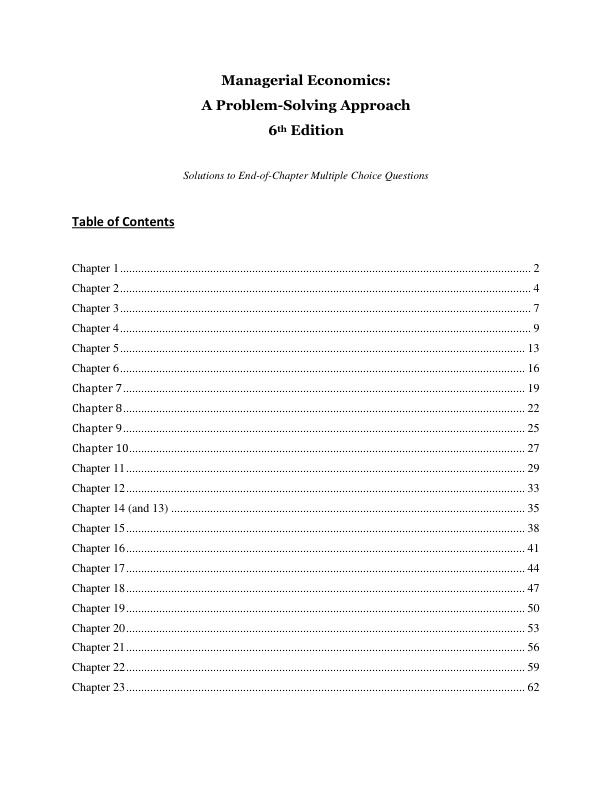 Solution Manual for Managerial Economics A Problem Solving Approach, 6th Edition by Luke M. Froeb, Brian T. McCann, Michael R. Ward