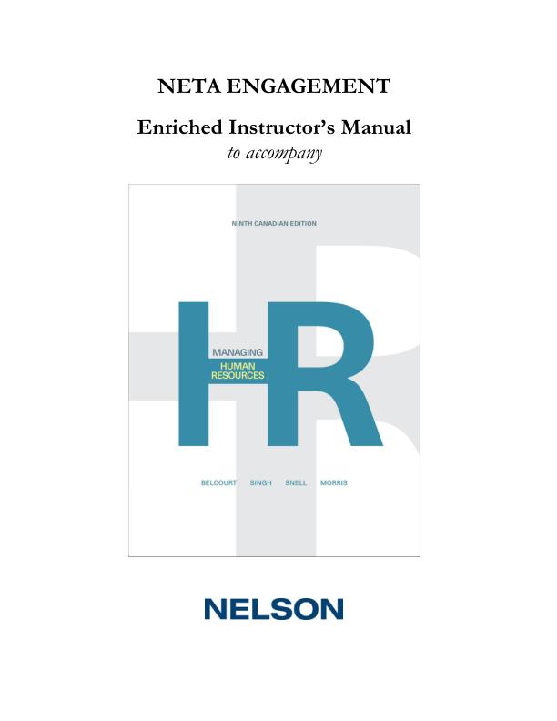 Solution Manual for Managing Human Resources 9th Canadian Edition By Monica Belcourt, Parbudyal Singh, Scott Snell, Shad Morris