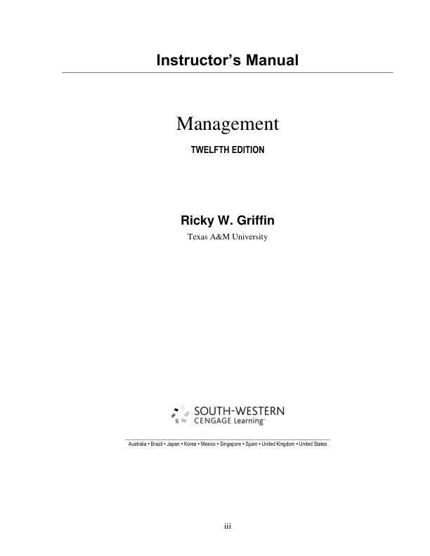 Solution Manual for Management 12th Edition by Ricky W. Griffin