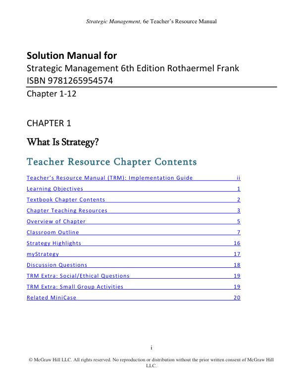 Solution Manual for Strategic Management 6th Edition Rothaermel Frank ISBN 9781265954574