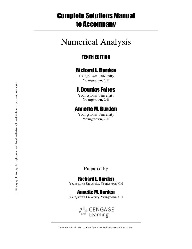 Solution Manual for Numerical Analysis 10th Edition by Richard L. Burden, J. Douglas Faires, Annette M. Burde