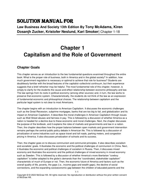 Solution Manual for Law Business And Society 13th Edition By Tony McAdams, Kiren Dosanjh Zucker, Kristofer Neslund, Kari Smoker
