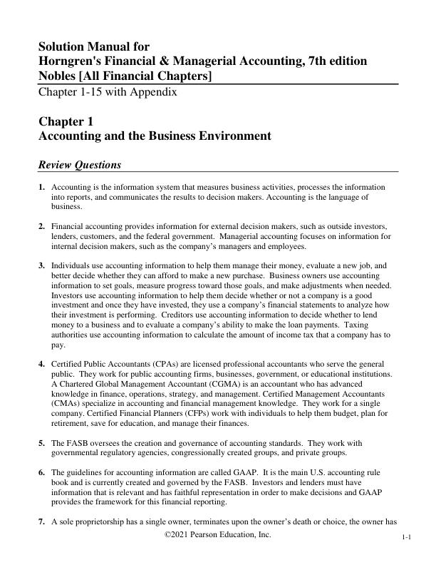 Solution Manual for Horngren's Financial & Managerial Accounting, 7th edition Nobles [All Financial Chapters]