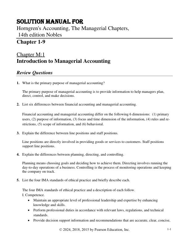 Solution Manual for Horngren's Accounting, The Managerial Chapters, 14th Edition by Tracie Miller-Nobles, Brenda Mattison