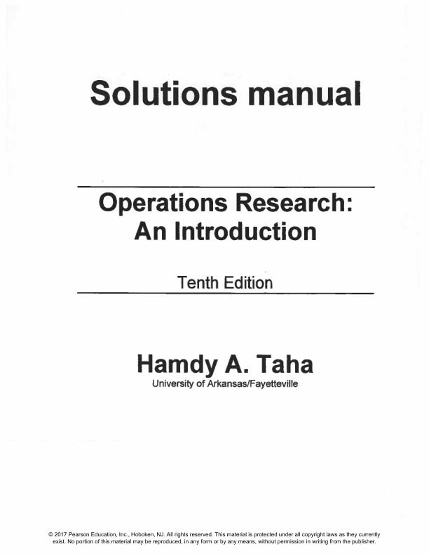 Solution Manual for Operations Research An Introduction 10th Edition by Hamdy A. Taha
