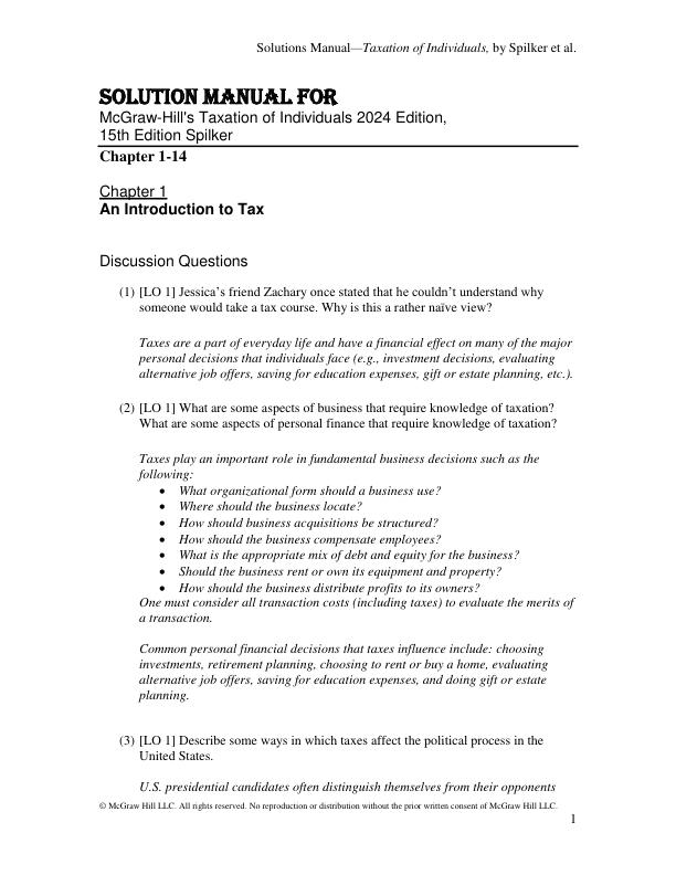 Solution Manual for McGraw-Hill's Taxation of Individuals 2024 Edition, 15th Edition by Brian Spilker, Benjamin Ayers, John Barrick, John Robinson, Troy Lewis, Connie Weaver
