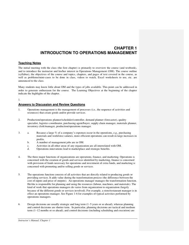 Solution Manual for Operations Management 6th Canadian Edition by William J Stevenson, Mehran Hojati, James Cao