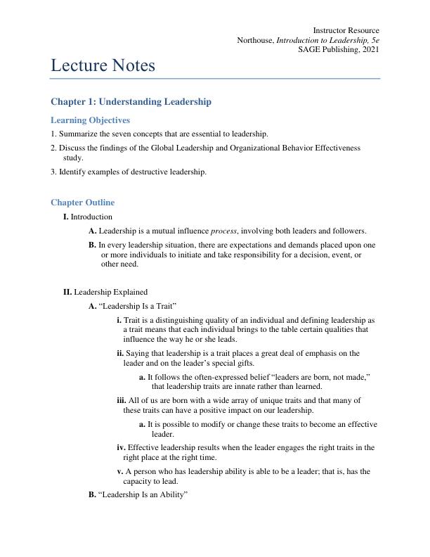 Solution Manual with Case Notes for Introduction to Leadership Concepts and Practice 5th Edition by Peter 