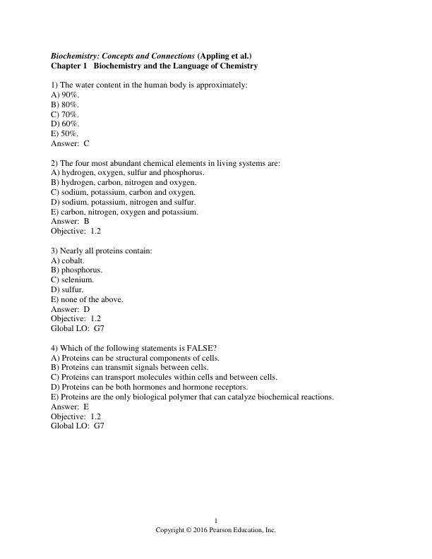 Test Bank for Biochemistry Concepts and Connections 2nd Edition by Dean Appling, Spencer Anthony Cahill, Christopher Mathews