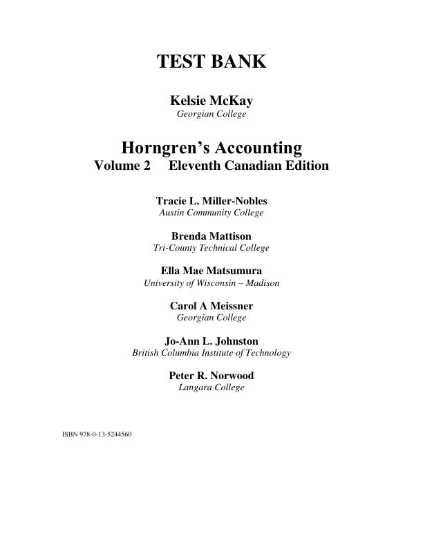 Test Bank for Horngren's Accounting 1 Canadian Edition Volume 2 by Tracie Miller Nobles, Brenda Mattison