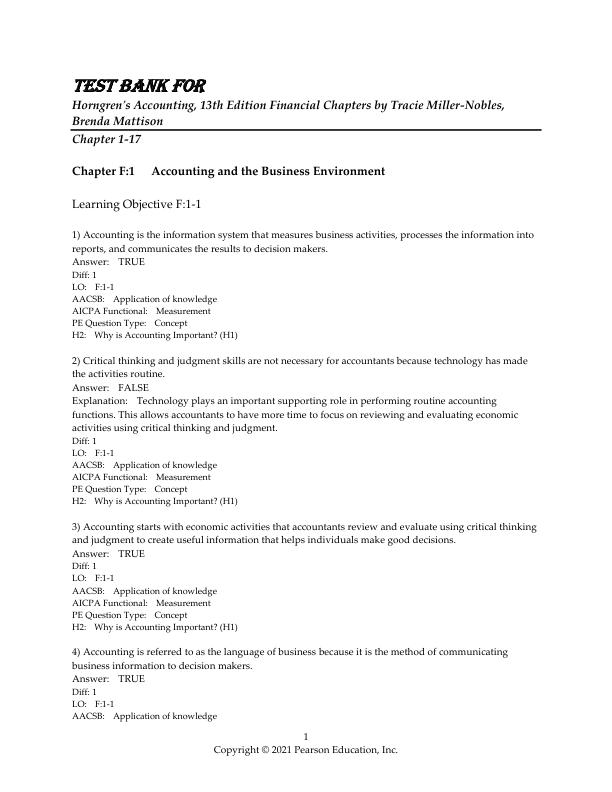 Test Bank For Horngren's Accounting, 13th Edition Financial Chapters by Tracie Miller-Nobles, Brenda Mattison