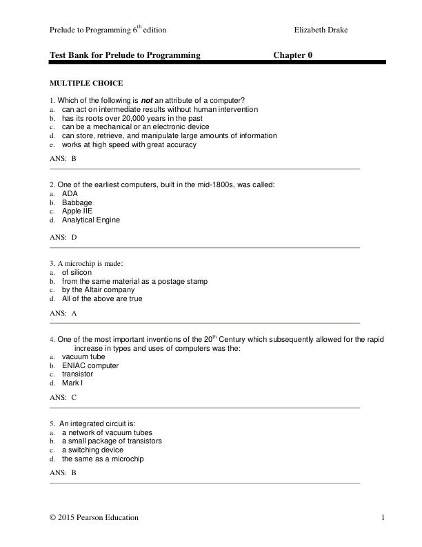 Test Bank for Prelude to Programming 6th edition by Stewart Venit, Elizabeth Drake