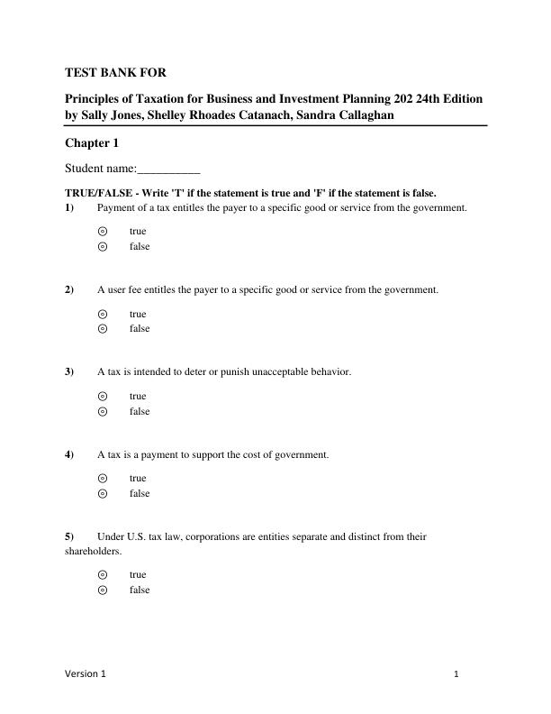 Test Bank for Principles of Taxation for Business and Investment Planning 202 24th Edition by Sally Jones, Shelley Rhoades Catanach, Sandra Callaghan
