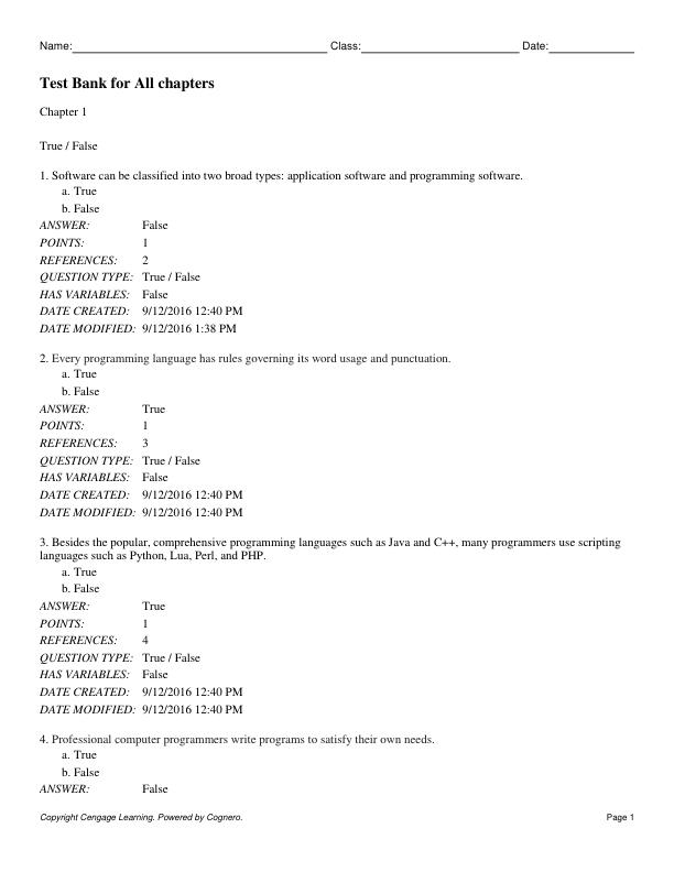 Test Bank for Programming Logic & Design Comprehensive 9th Edition by Joyce Farrell