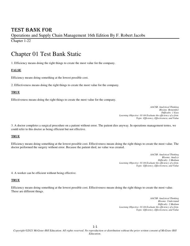 Test Bank for Operations and Supply Chain Management 16th Edition By F. Robert Jacobs