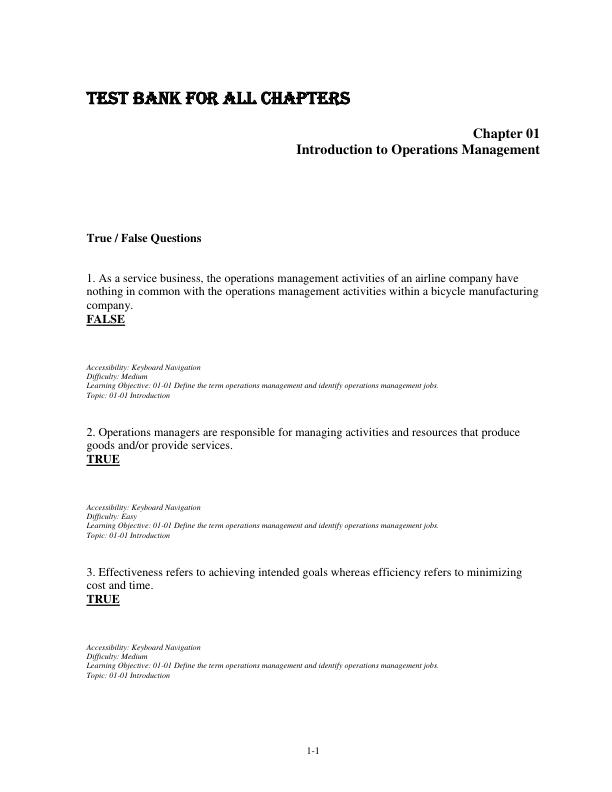 mobile-preview-Test Bank for Operations Management 6th Canadian Edition by William J Stevenson, Mehran Hojati, James Cao