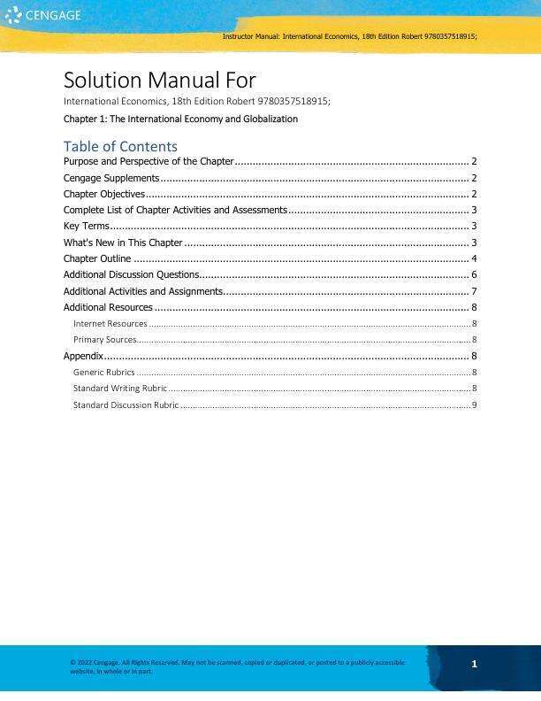 Solution Manual For International Economics, 18th Edition by Robert Carbaugh Chapter 1-15