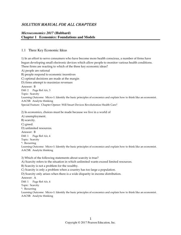 Test Bank for Microeconomics 6th Edition by R. Glenn Hubbard, Anthony Patrick O'Brien
