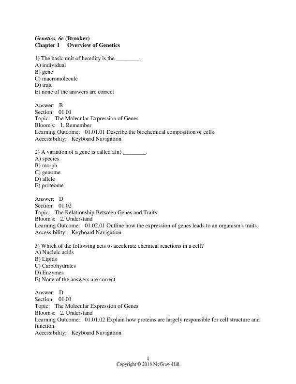 Test Bank for Genetics Analysis and Principles 6th Edition by Robert Brooker