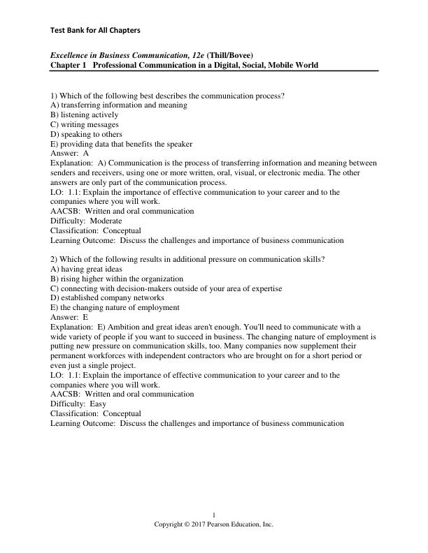 Test Bank for Excellence in Business Communication 12th Edition by John Thill, Courtland L. Bovee
