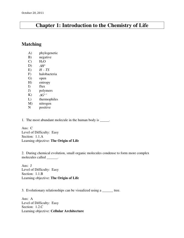 Test Bank for Fundamentals of Biochemistry Life at the Molecular Level 5th Edition by Donald Voet, Judith G. Voet, Charlotte W. Pratt