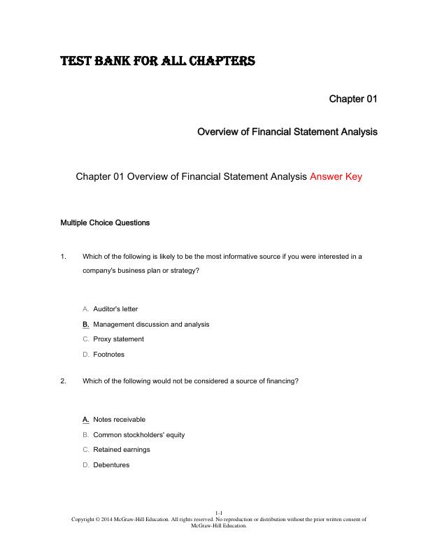 Test Bank for Financial Statement Analysis 11th edition by KR Suramanyam 