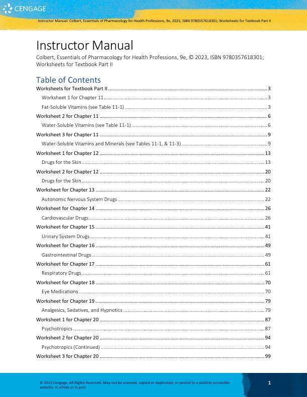 Solution Manual For Essentials of Pharmacology for Health Professions, 9th Edition by Bruce Colbert, Adam James, Elizabeth Katrancha