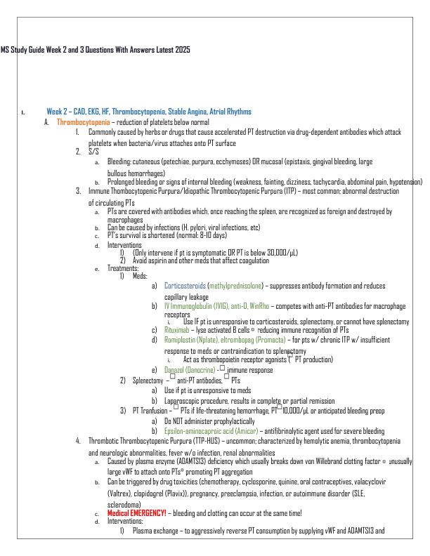MS Study Guide Week 2 and 3 Questions With Answers Latest 2025