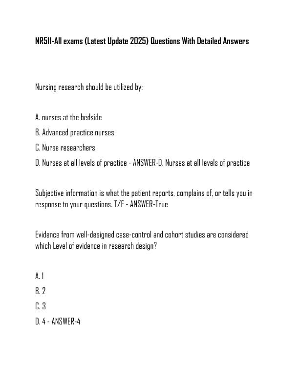 NR511-All exams (Latest Update 2025) Questions With Detailed Answers