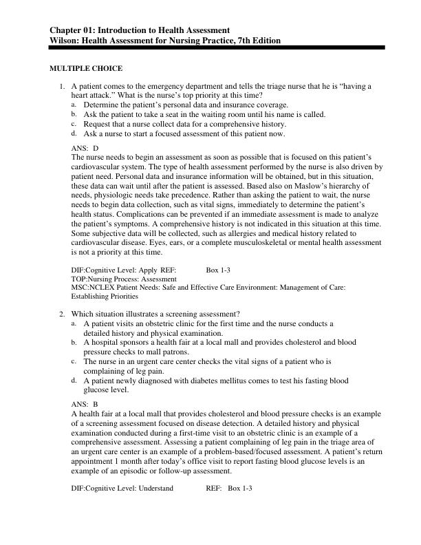 Test Bank For Health Assessment for Nursing Practice 7th Edition by Susan Fickertt Wilson, Jean Foret Giddens Chapter 1-24