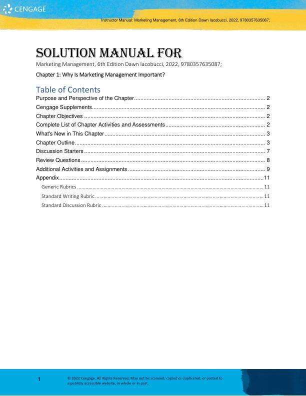 Solution Manual For Marketing Management, 6th Edition by Dawn Iacobucci Chapter 1-17