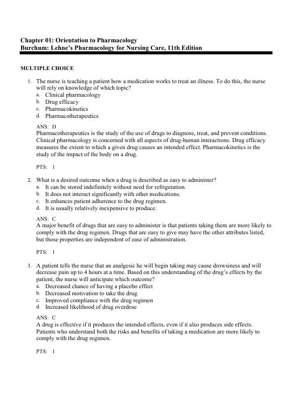 Test Bank Lehne's Pharmacology for Nursing Care, 11th Edition by Jacqueline Burchum, Laura Rosenthal Chapter 1-112