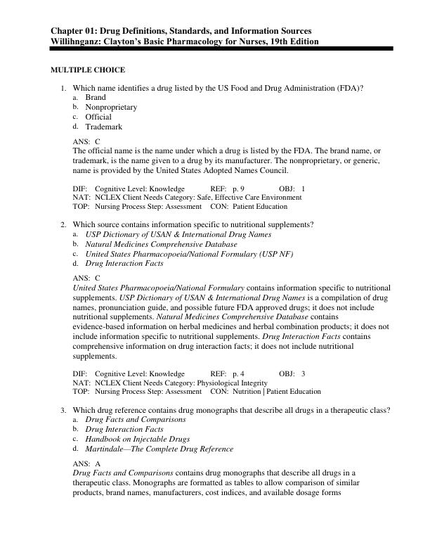 Test Bank For Basic Pharmacology for Nurses 19th Edition Michelle J. Willihnganz, Samuel L. Gurevitz, Bruce Clayton Chapter 1-48