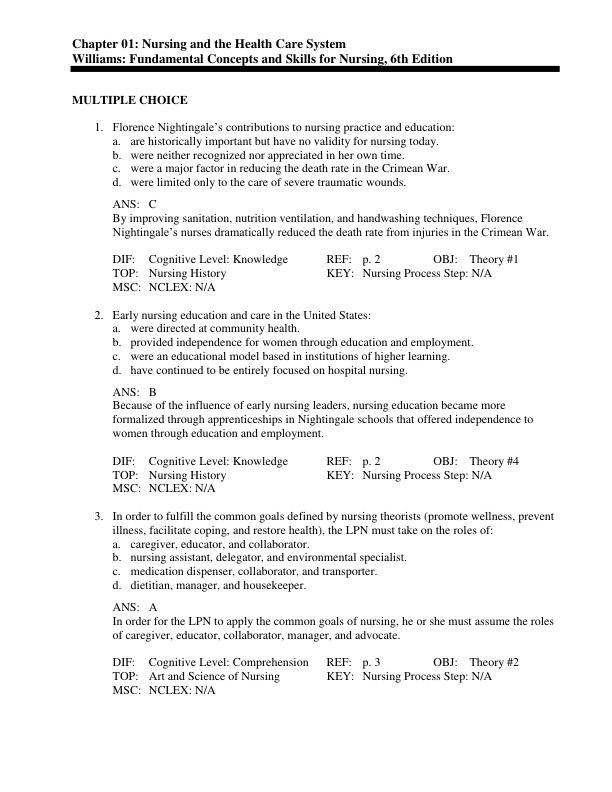 Test Bank for Fundamental Concepts and Skills for Nursing 6th Edition by Williams Chapter 41 Complete Guide 2022
