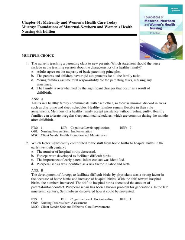 Test Bank For Foundations of Maternal-Newborn and Women's Health Nursing 6th Edition by Sharon Smith Murray