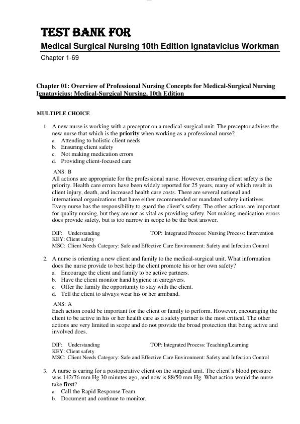 Test Bank Medical-Surgical Nursing Concepts for Interprofessional Collaborative Care 10th Edition by Donna D. Ignatavicius Chapter 1-69