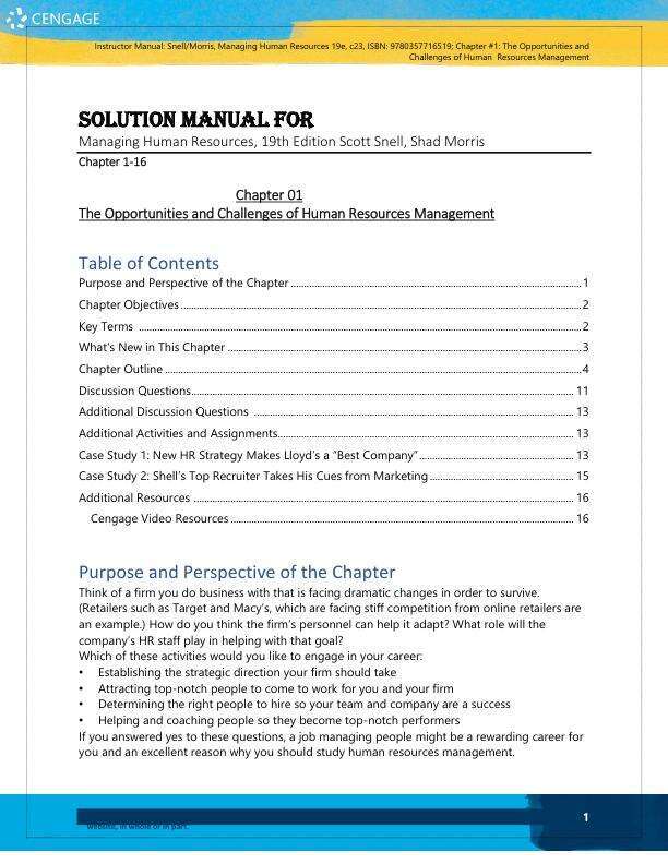 Solution Manual For Managing Human Resources, 19th Edition by Scott Snell, Shad Morris Chapter 1-16