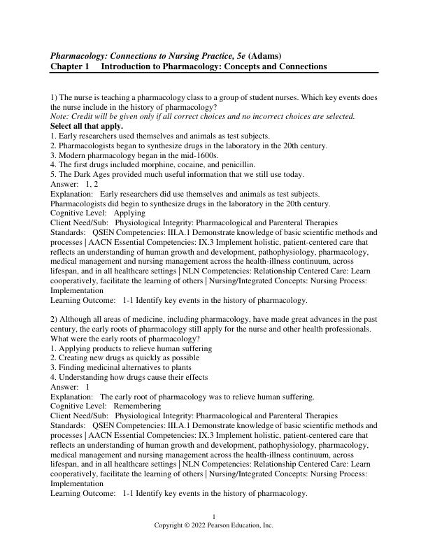 Test Bank For Pharmacology Connections to Nursing Practice 5th Edition by Michael Adams, Carol Urban Chapter 1-75 Complete Guide 2022
