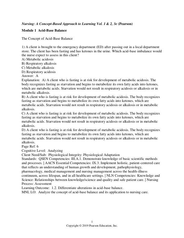 Test Bank Nursing A Concept-Based Approach to Learning, Volume II 3rd Edition Module 1-51