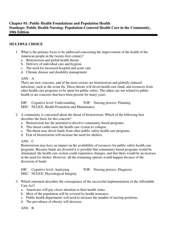 Test Bank Public Health Nursing Population-Centered Health Care in the Community 10th Edition by Marcia Stanhope Chapter 1-46