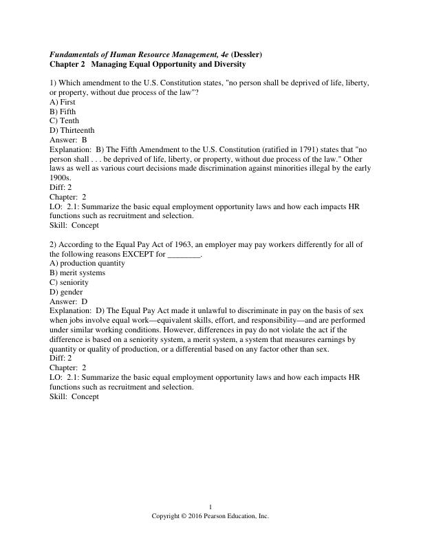 Test Bank Fundamentals of Human Resource Management 4th Edition Gary Dessler