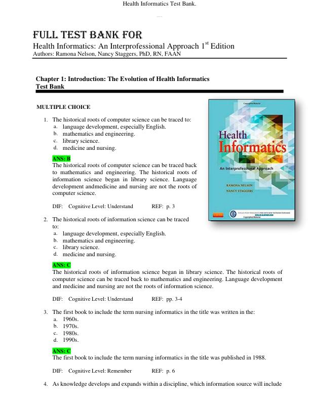 TEST BANK FOR Health Informatics An Interprofessional Approach 1st Edition by Ramona Nelson, Nancy Staggers Chapter -31