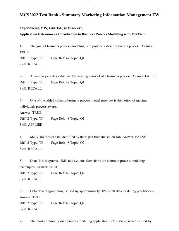Experiencing MIS, Cdn. Ed., 4e (Kroenke) Application Extension 2a  Introduction to Business Process Modelling with MS Visio
