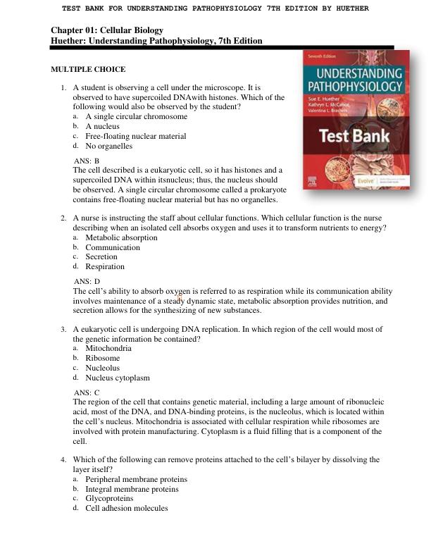 TEST BANK FOR UNDERSTANDING PATHOPHYSIOLOGY 7TH EDITION BY HUETHER