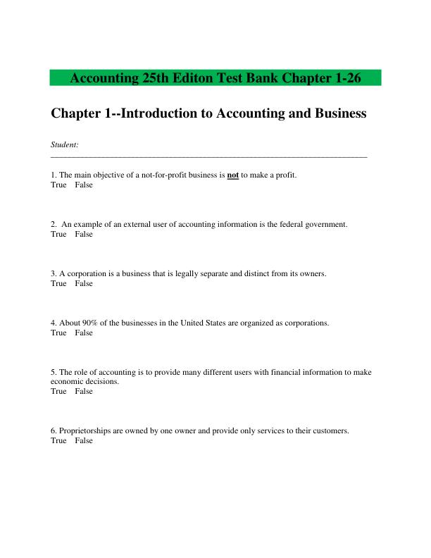 Accounting 25th Editon Test Bank Chapter 1-26