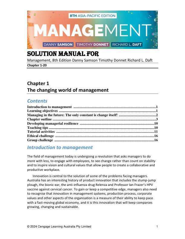 Solution Manual For Management, 8th Edition by Danny SamsonTimothy DonnetRichard L. Daft Chapter 1-20