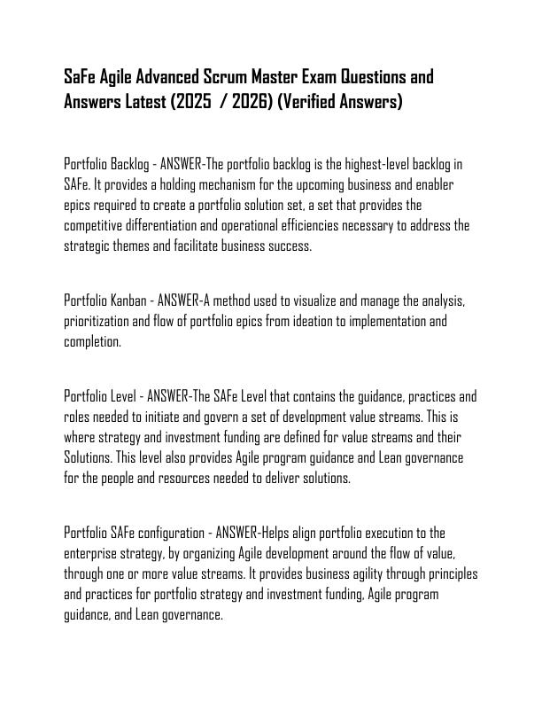 mobile-preview-SaFe Agile Advanced Scrum Master Exam Questions and Answers Latest (2025   2026) (Verified Answers)