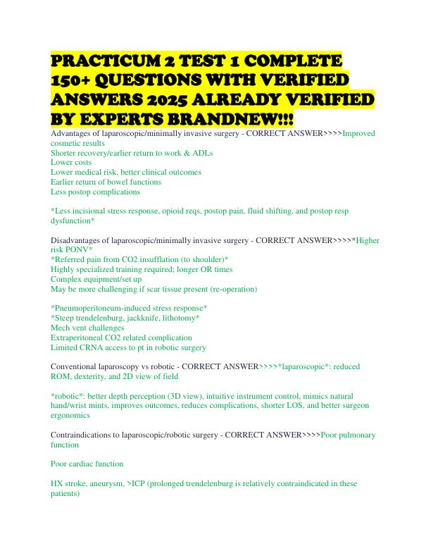 PRACTICUM 2 TEST 1 COMPLETE 150+ QUESTIONS WITH VERIFIED ANSWERS 2025 ALREADY VERIFIED BY EXPERTS BRANDNEW!!!