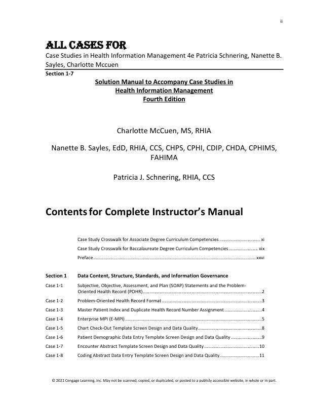 Solution Manual for Case Studies in Health Information Management 4th Edition by Patricia Schnering, Nanette B. Sayles, Charlotte McCuen