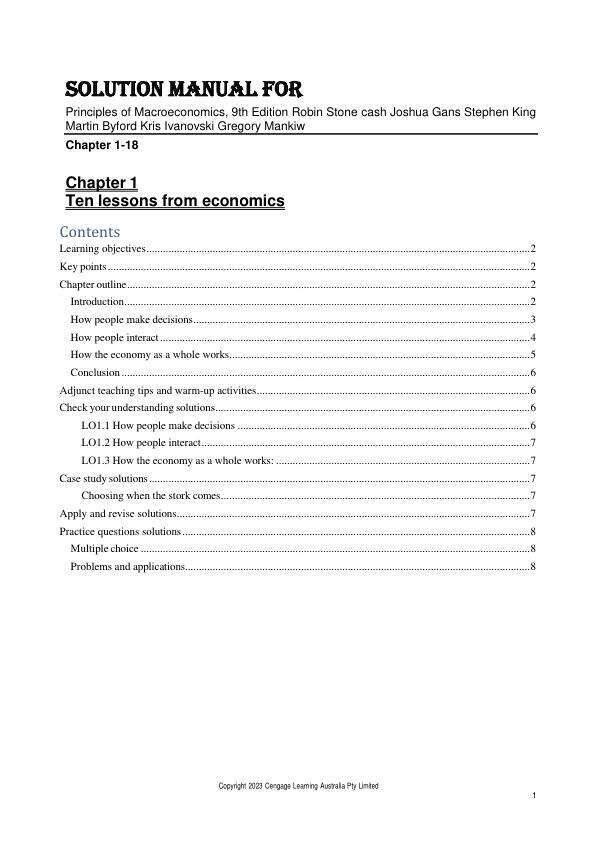 Solution Manual For Principles of Macroeconomics, 9th Edition by Robin StonecashJoshua GansStephen KingMartin ByfordKris IvanovskiGregory Mankiw Chapter 1-18